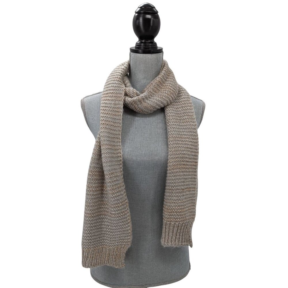 Chicos Knit Scarf Copper Gray Silver Metallic 62 Inch Winter New Without Tag